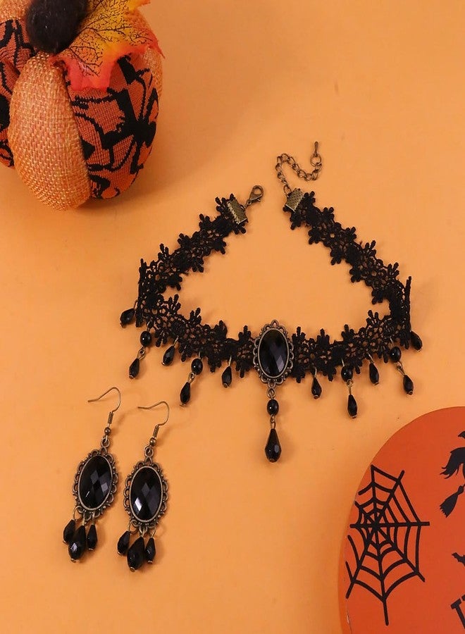 طقم مجوهرات هريمهو القوطي لمصاصي الدماء للنساء، قلادة تشوكر من الدانتيل الأسود الفيكتوري، أقراط متدلية، إكسسوارات أزياء الهالوين الساحرة الغامضة والقراصنة. - Image 4